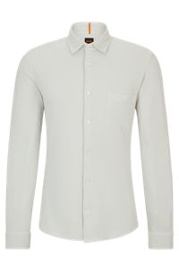 Slim-fit overhemd van garment-dyed katoenen jersey, Lichtgrijs