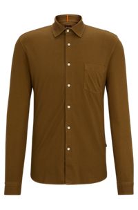 Garment-dyed slim-fit shirt in cotton jersey, Brown