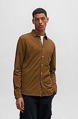 Garment-dyed slim-fit shirt in cotton jersey, Brown