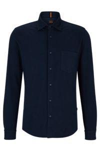 Slim-fit overhemd van garment-dyed katoenen jersey, Donkerblauw