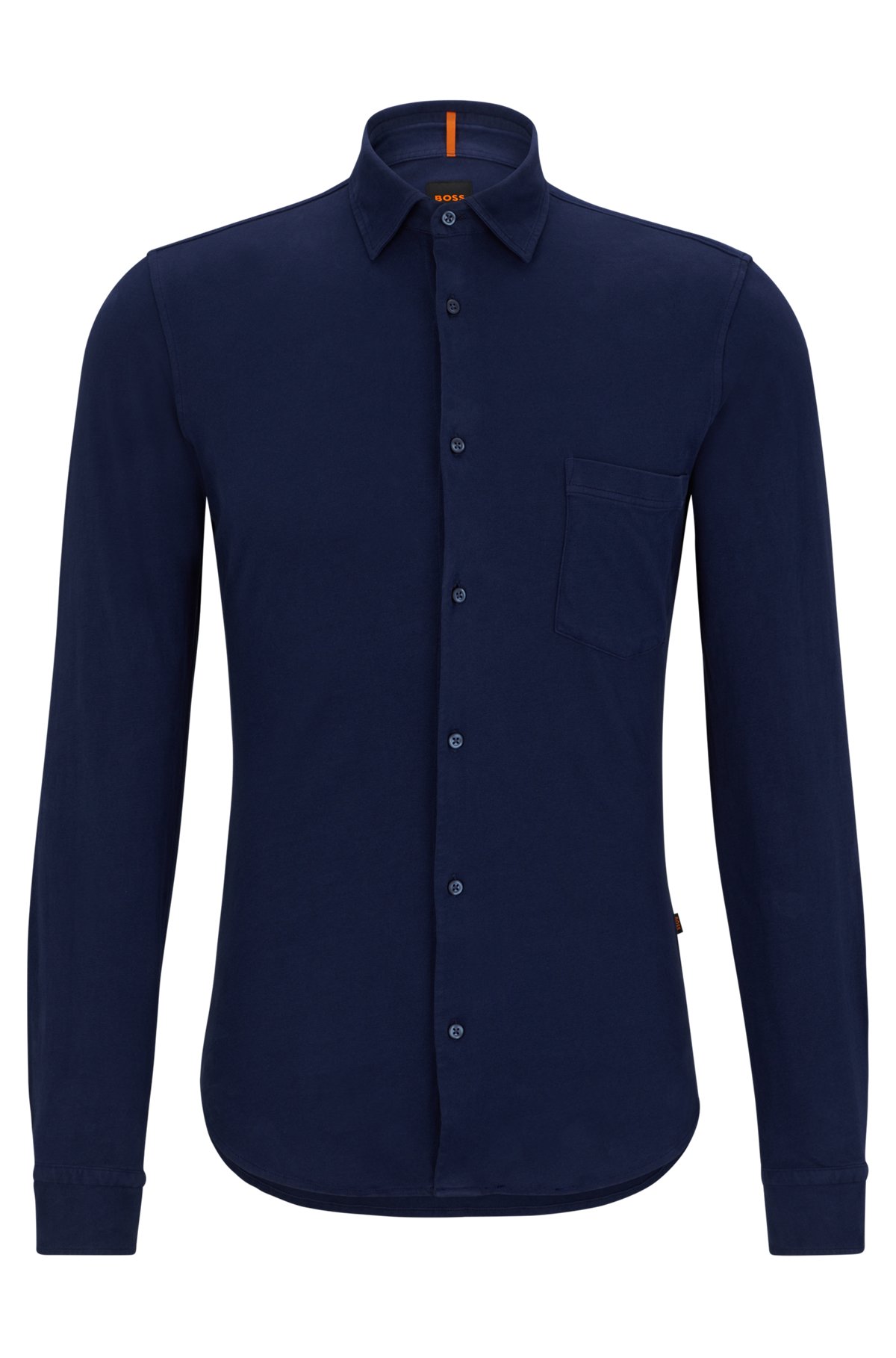 Stückgefärbtes Slim-Fit Hemd aus Baumwoll-Jersey, Blau