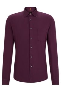 Garment-dyed slim-fit shirt in cotton jersey, Purple