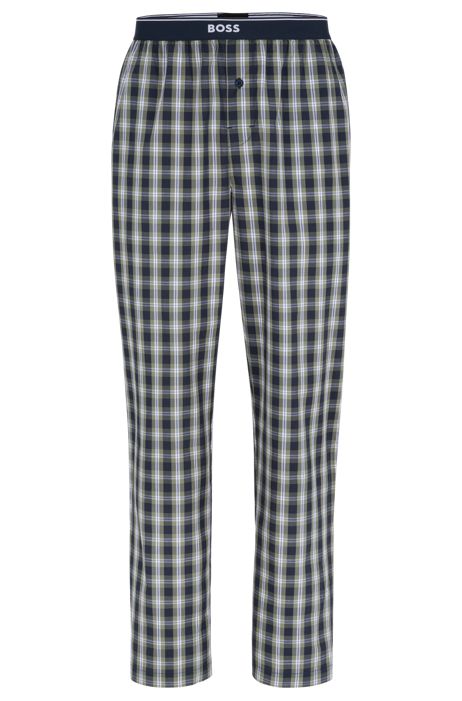 Pantaloni del pigiama in popeline di cotone a quadri con elastico in vita con logo HUGO BOSS Uomo Abbigliamento Abbigliamento per la notte Loungewear 