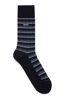 Hugo Boss Regular-length Striped Socks In A Mercerized Cotton Blend In Dark Blue