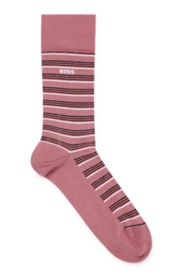 Hugo Boss Regular-length Striped Socks In A Mercerized Cotton Blend In Light Pink