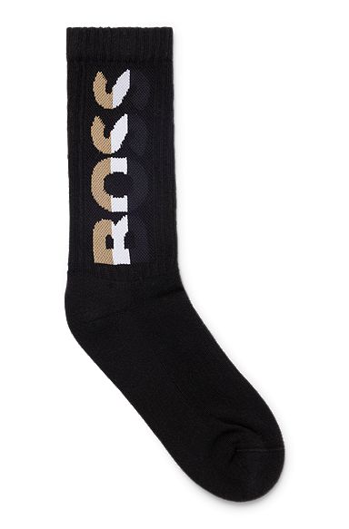 Kurze Socken aus elastischem Baumwoll-Mix mit Logo, Schwarz