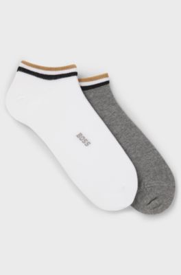 Two-pack of ankle socks with signature-stripe cuffs, White / Grey
