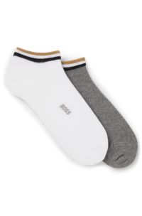 Two-pack of ankle socks with signature-stripe cuffs, White / Grey