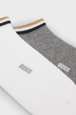 Two-pack of ankle socks with signature-stripe cuffs, White / Grey