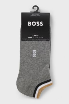 Two-pack of ankle socks with signature-stripe cuffs, White / Grey