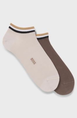 Lot de deux paires de chaussettes basses &agrave; rayures embl&eacute;matiques au niveau des chevilles, Beige