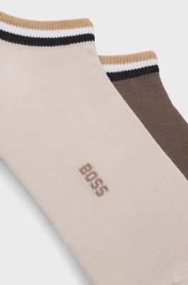 Set van twee paar enkelsokken met kenmerkend gestreepte boorden, Beige