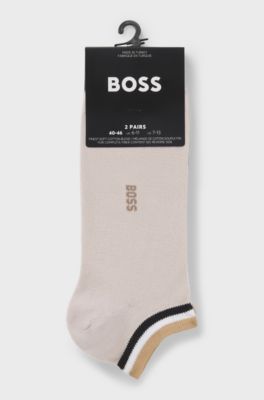 Lot de deux paires de chaussettes basses &agrave; rayures embl&eacute;matiques au niveau des chevilles, Beige