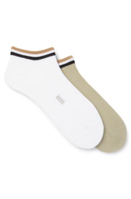Two-pack of ankle socks with signature-stripe cuffs, White / Green