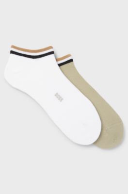 Set van twee paar enkelsokken met boorden met de signature-stripe, Wit / Groen