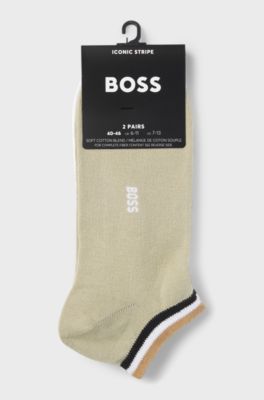 Two-pack of ankle socks with signature-stripe cuffs, White / Green