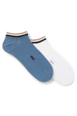 Two-pack of ankle socks with signature-stripe cuffs, White / Blue