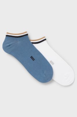 Two-pack of ankle socks with signature-stripe cuffs, White / Blue