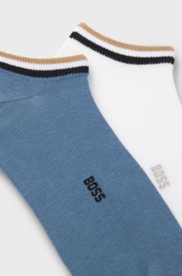 Two-pack of ankle socks with signature-stripe cuffs, White / Blue
