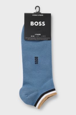 Two-pack of ankle socks with signature-stripe cuffs, White / Blue