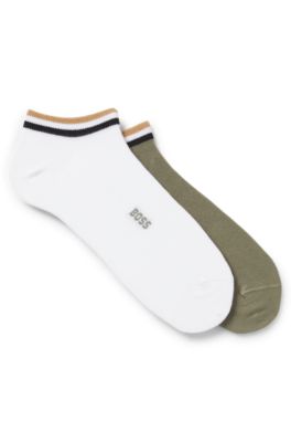 Two-pack of ankle socks with signature-stripe cuffs, White / Green