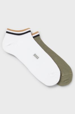 Two-pack of ankle socks with signature-stripe cuffs, White / Green