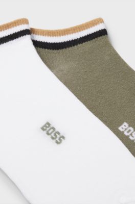 Dois pares de meias at&eacute; ao tornozelo com riscas de assinatura, White / Green