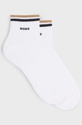 Lot de deux paires de chaussettes &agrave; rayures embl&eacute;matiques au niveau des chevilles, Blanc