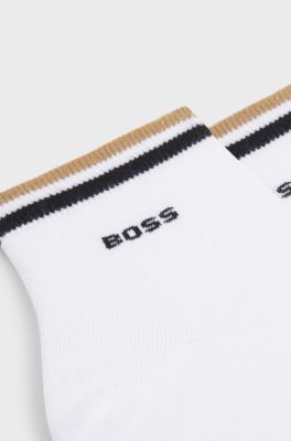 Lot de deux paires de chaussettes &agrave; rayures embl&eacute;matiques au niveau des chevilles, Blanc