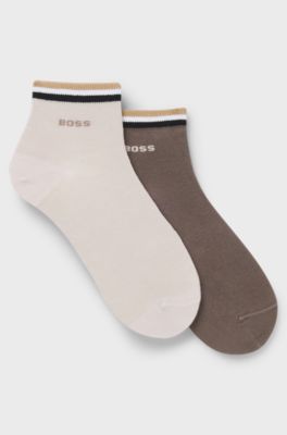 Lot de deux paires de chaussettes &agrave; rayures embl&eacute;matiques au niveau des chevilles, Beige