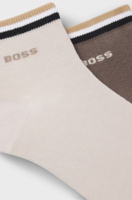 Lot de deux paires de chaussettes &agrave; rayures embl&eacute;matiques au niveau des chevilles, Beige