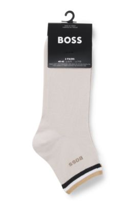 Two-pack of short socks with signature-stripe cuffs, Beige