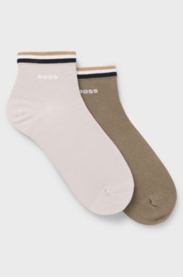 Two-pack of short socks with signature-stripe cuffs, Light Beige