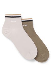 Two-pack of short socks with signature-stripe cuffs, Light Beige