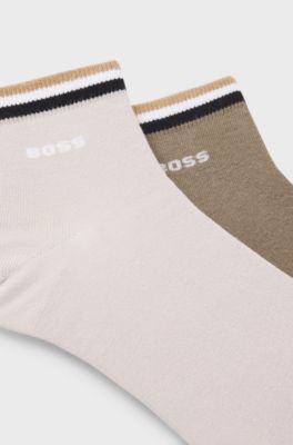 Zweierpack kurze Socken mit Signature-Streifen an den B&uuml;ndchen, Hellbeige