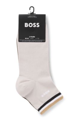 Two-pack of short socks with signature-stripe cuffs, Light Beige