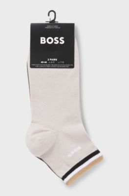 Zweierpack kurze Socken mit Signature-Streifen an den B&uuml;ndchen, Hellbeige