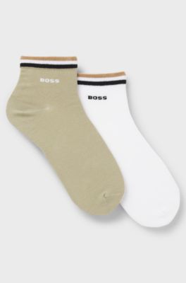 Two-pack of short socks with signature-stripe cuffs, White / Green