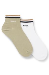 Two-pack of short socks with signature-stripe cuffs, White / Green