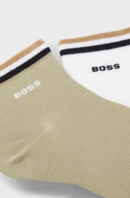 Two-pack of short socks with signature-stripe cuffs, White / Green