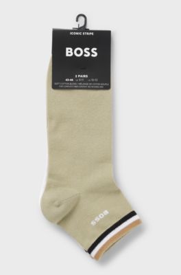 Two-pack of short socks with signature-stripe cuffs, White / Green