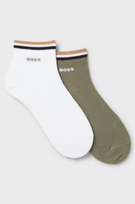 Two-pack of short socks with signature-stripe cuffs, White / Green