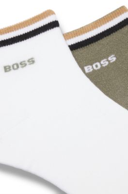 Calze corte con righe tipiche del marchio sul bordo in confezione da due, Bianco / Verde