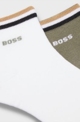 Two-pack of short socks with signature-stripe cuffs, White / Green