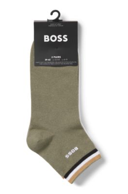 Calze corte con righe tipiche del marchio sul bordo in confezione da due, Bianco / Verde