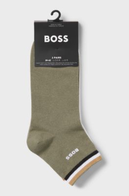 Two-pack of short socks with signature-stripe cuffs, White / Green
