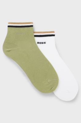 Two-pack of short socks with signature-stripe cuffs, White / Green