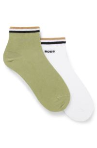 Two-pack of short socks with signature-stripe cuffs, White / Green