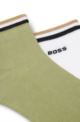 Two-pack of short socks with signature-stripe cuffs, White / Green