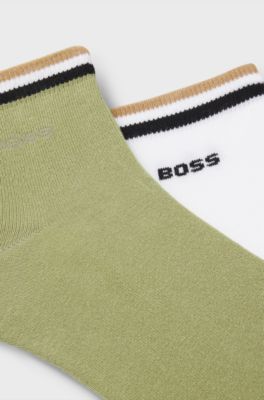Two-pack of short socks with signature-stripe cuffs, White / Green